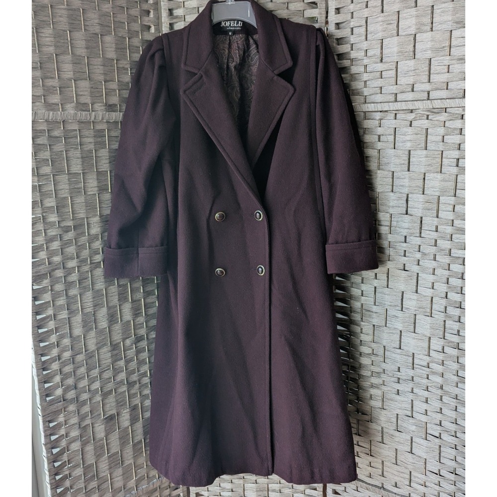 VTG Double Breasted Coat Purple Paisley Lining Wool Blend Sz 12 Old Money *READ